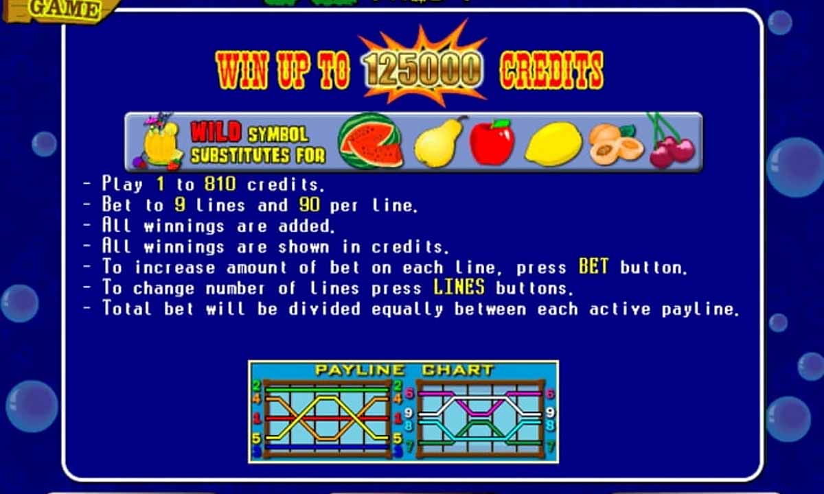 Таблица выплат Fruit Cocktail